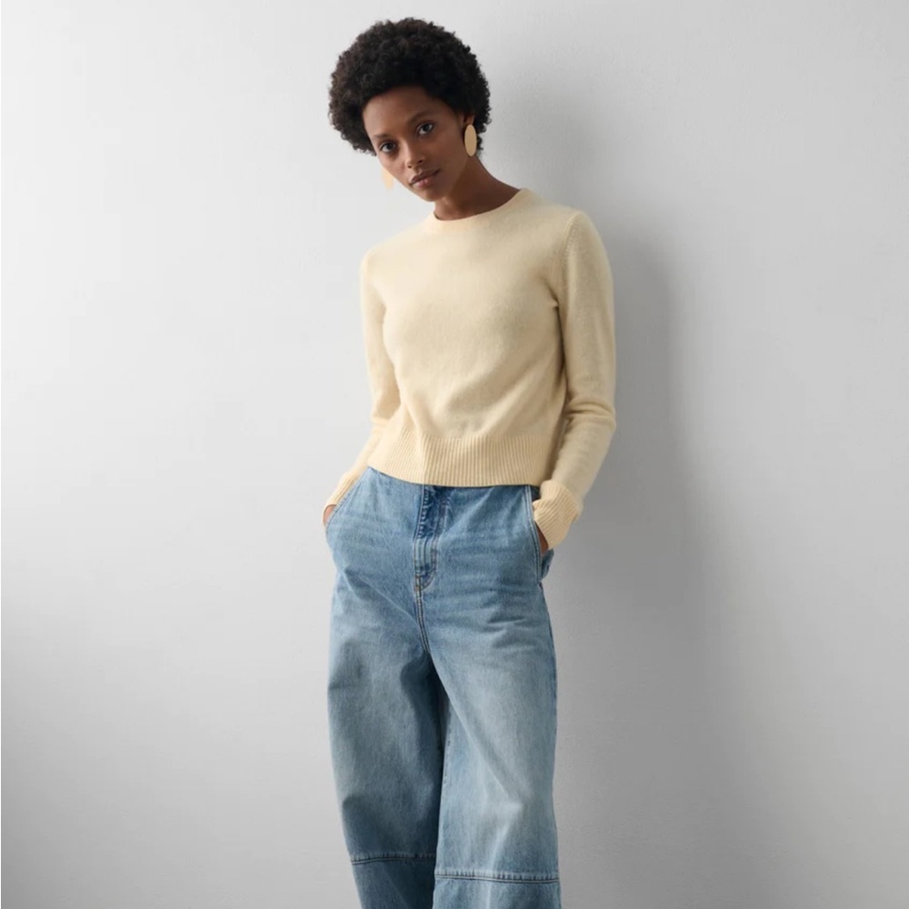 COPY - White+Warren 100% cashmere sweater in pale yellow.